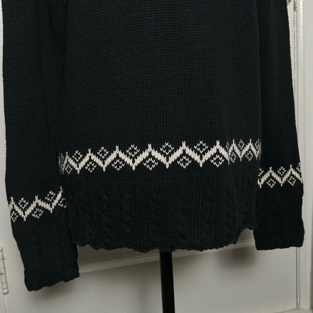 Northern Reflections‎ Vintage Black Turtleneck Sweater White Nordic Embroidered - Picture 10 of 16
